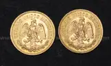 2 Mexico 1955 Cinco (5) Peso Gold Coins, 8.2 Grams