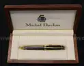 Michel Perchin Ribbed Blue and Gold Limited Edition Fountain Pen, 1995