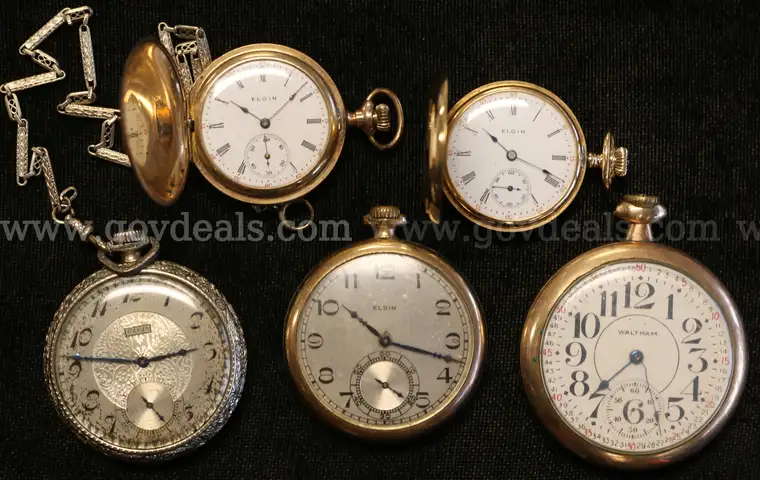 5 Assorted Gold Tone Pocket Watches