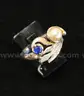 14k Yellow Gold Feather Design Ring with Blue Stone and Pearl, 2.7 Grams