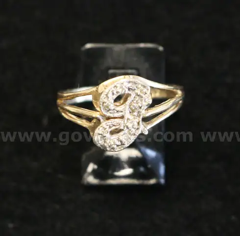 14K Yellow Gold Diamond Initial J Monogram Ring, 2.7 Grams