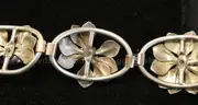 Sterling Silver Flower Design Bracelet With Red Stones, 45.2 Grams