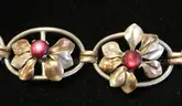 Sterling Silver Flower Design Bracelet With Red Stones, 45.2 Grams