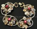 Sterling Silver Flower Design Bracelet With Red Stones, 45.2 Grams