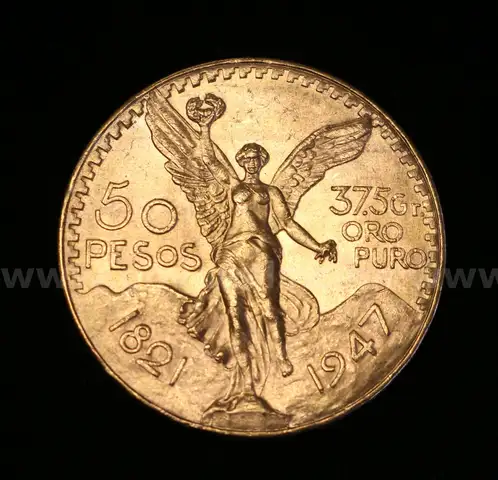 1947 Gold Mexico 50 Peso Coin, 41.6 Grams