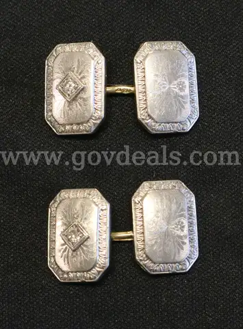 Vintage 14K Y/G & Platinum Cuff-Links With Diamonds, 12.1 Grams