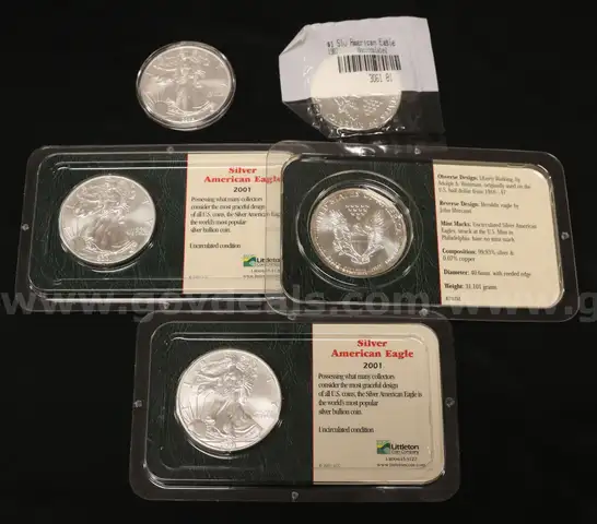 5- Assorted Date U.S. 1 Oz. Silver American Eagle $1 Coins