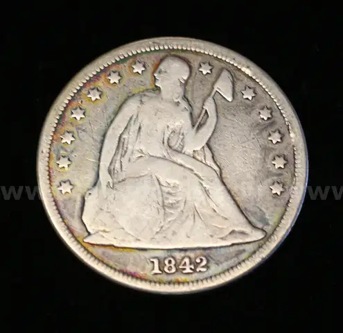 Graded 1842 U.S. Silver Seated Liberty Dollar Coin