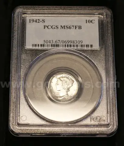 PCGS Graded Mint State 67 Full Bands U.S. Silver Mercury Dime