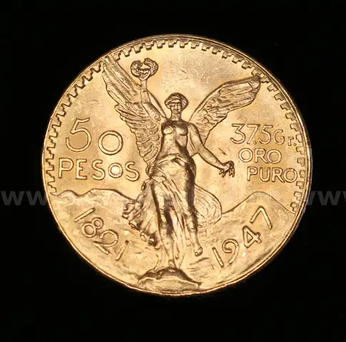 1947 Gold Mexico 50 Peso Coin, 41.6 Grams