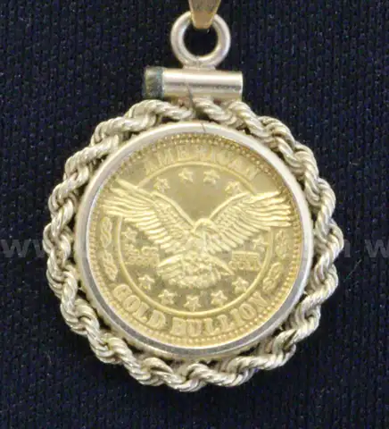 1/20 Oz. 24k American Gold Bullion in 14k Yellow Gold Pendant Bezel, 3.1 Grams