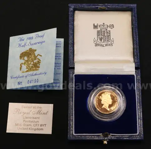 1988 Great Britain Gold Half-Sovereign Queen Elizabeth II Proof, 3.99 Grams