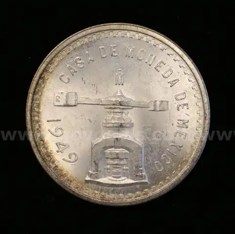 1949 Mexico Casa de Moneda 1 Oz. Sterling Silver, Graded Brilliant Uncirculated