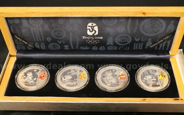 2008 Beijing Olympics Official Commemorative 1Oz. Silver Rounds Set, 124.4 Grams