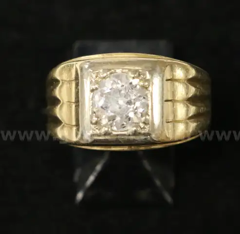 14k Yellow Gold Wide Band Diamond Solitaire Ring, 8.1 Grams