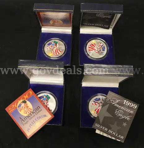 4 U.S. Colorized Silver American Eagle Dollar Coins