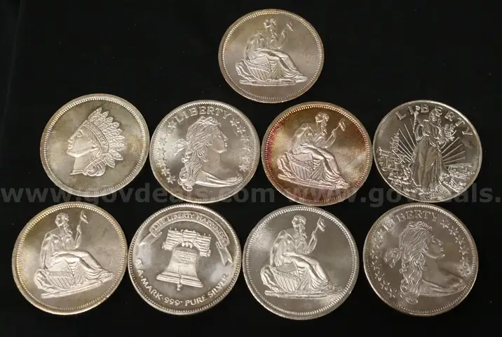 9 Liberty .9999 One Ounce Fine Silver Round Coins