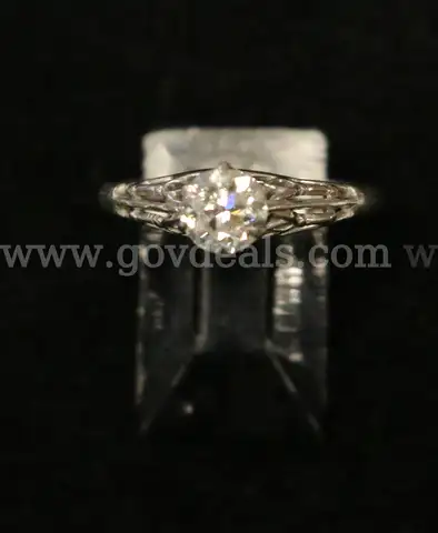 14k White Gold Vintage Solitaire Diamond Ring, 3.2 Grams