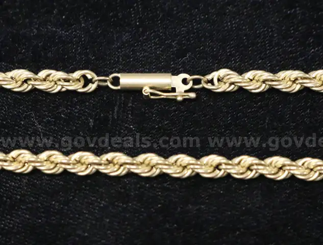 14k Yellow Gold Rope Chain Necklace, 10.7 Grams