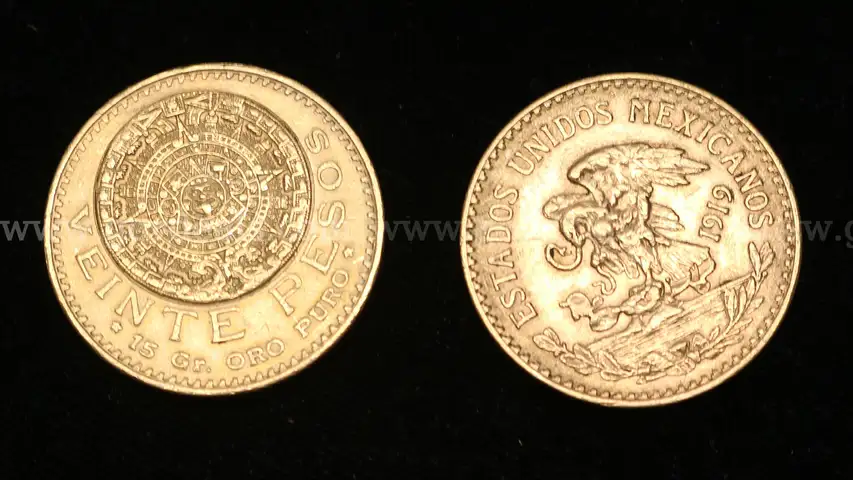 2- 1919 Mexico Veinte Pesos Gold Coins, 33.2 Grams Total
