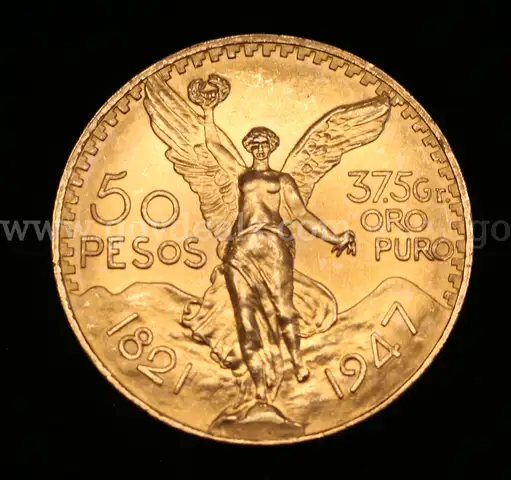 1947 Gold Mexico 50 Peso Coin, 41.6 Grams