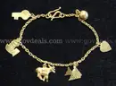 22K Yellow Gold Rolo Design Charm Bracelet With 6 Charms, 7.7 Grams