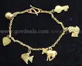 22K Yellow Gold Rolo Design Charm Bracelet With 6 Charms, 7.7 Grams