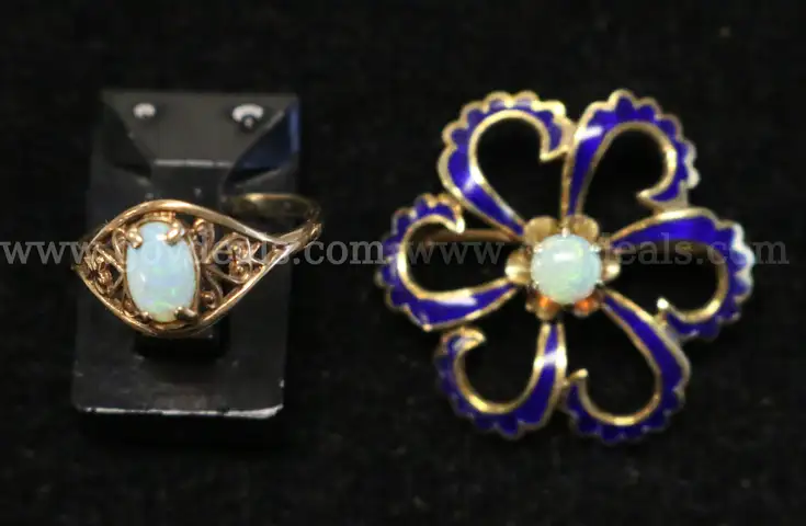 10K Yellow Gold Baby Ring & 14K Yellow Gold Pin With Opals, 5.3 TGW
