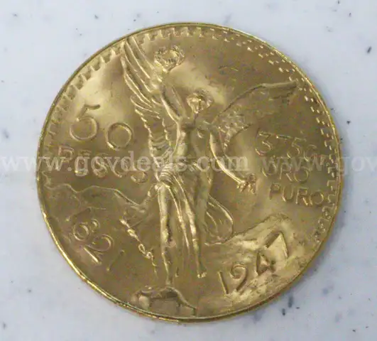1947 Gold Mexico 50 Peso Coin, 41.6 Grams