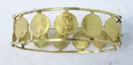 13 Gold Mexico Dos Peso Coins Set in 14K Yellow Gold Bracelet, 34.5 Grams
