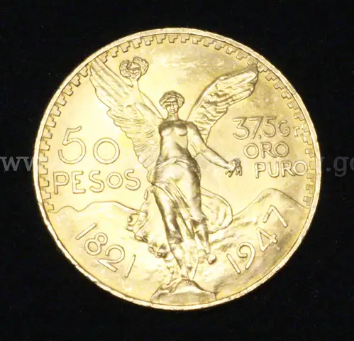 1947 Gold Mexico 50 Peso Coin, 41.6 Grams