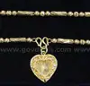 24K Yellow Gold Etched Bead Necklace With Filigree Heart Pendant, 25.6 Grams