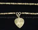 24K Yellow Gold Etched Bead Necklace With Filigree Heart Pendant, 25.6 Grams