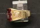 10k Yellow Gold Masonic Ring with Ruby, 9.8 Grams