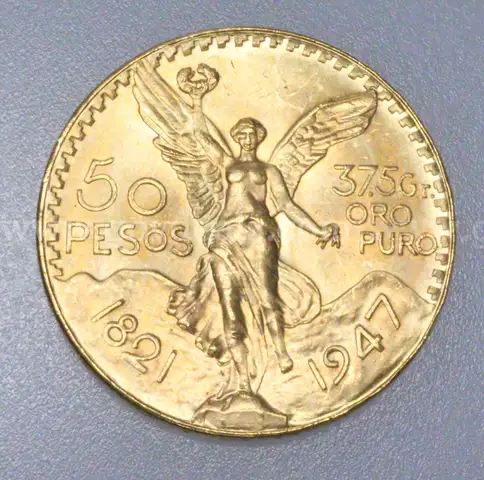 1947 Gold Mexico 50 Peso Coin, 41.6 Grams