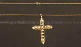 14k Yellow Gold Rope Chain Necklace with Diamond Cross Pendant, 12.9 Grams