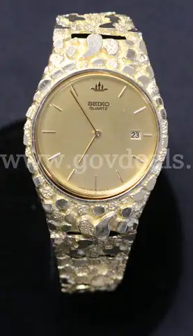 Seiko Quartz Watch with 14k Yellow Gold Case and Band, 37.7 Grams