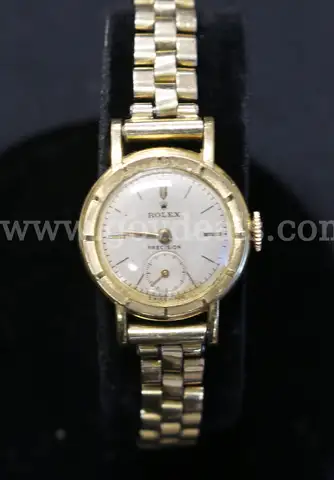 18k Yellow Gold Ladies Rolex Precision Watch with Gold-Plated Band