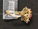 10k Yellow Gold Cluster Ring with Synthetic Rubies and Faux Pearl, 4.2 Grams