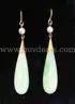 10k Yellow Gold Jade and Pearl Dangle Design Earrings, 8.0 Grams