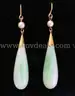 10k Yellow Gold Jade and Pearl Dangle Design Earrings, 8.0 Grams