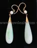 10k Yellow Gold Jade and Pearl Dangle Design Earrings, 8.0 Grams