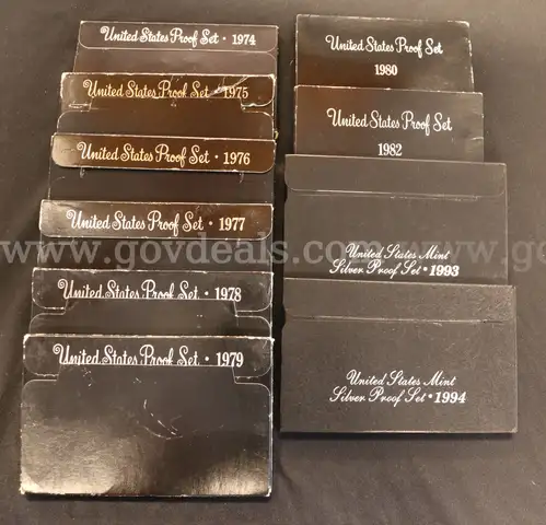 34 Assorted Date United States Proof Sets, Some Silver