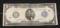 5 Assorted Large Note U.S. and Obsolete Currency