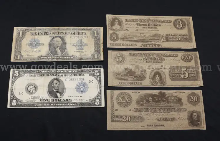 5 Assorted Large Note U.S. and Obsolete Currency