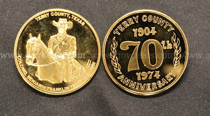 8- Terry County, Tx Commemorative Gold-Plated 1 Oz. Silver Rounds, 250.4 Grams