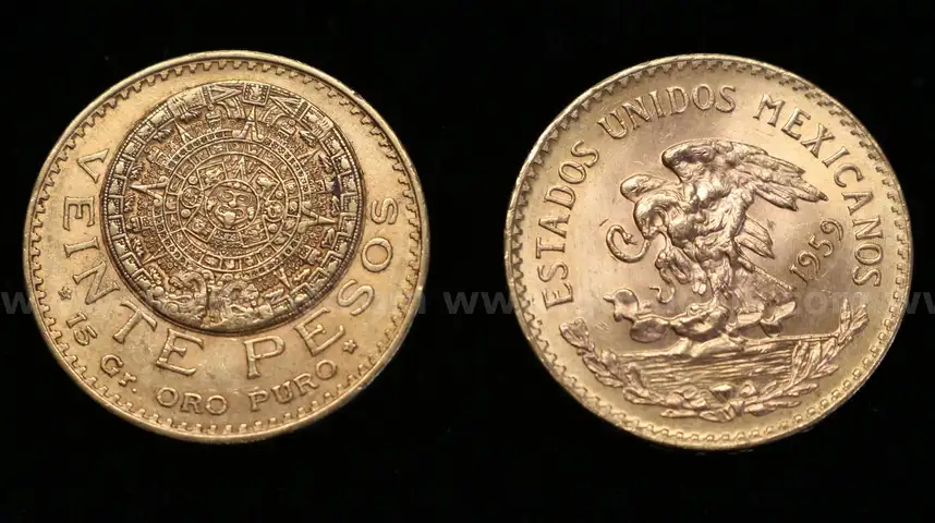 1918 and 1959 Mexico Veinte Pesos Gold Coins, 33.2 Grams Total