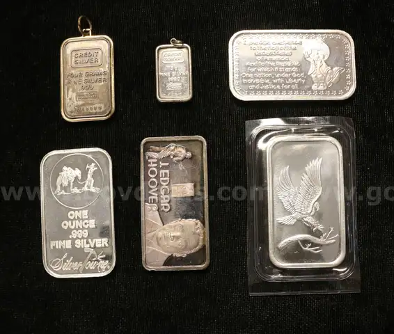 6 Assorted Silver Bars/Ingots, 133.4 Grams
