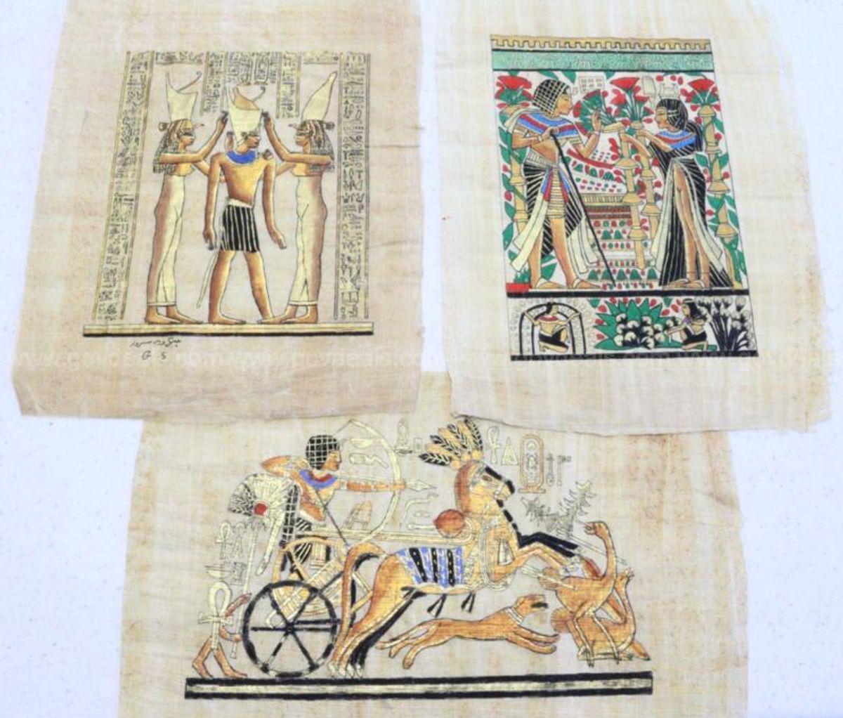 Three Egyptian Papyrus Paintings | AllSurplus