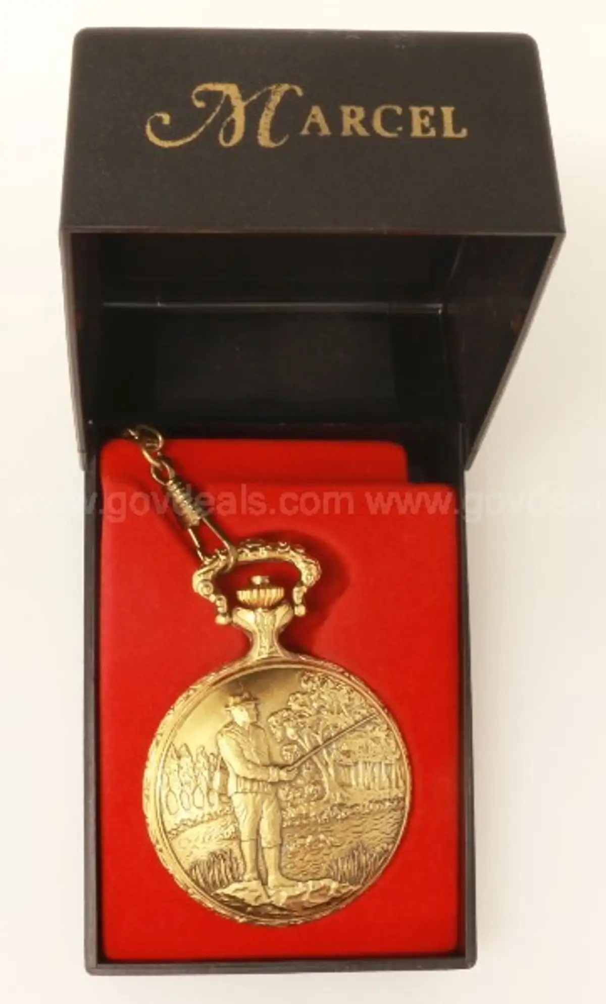 17 Jewels Pocket Watch With A Fisherman Marcel Gold Tone Pocket